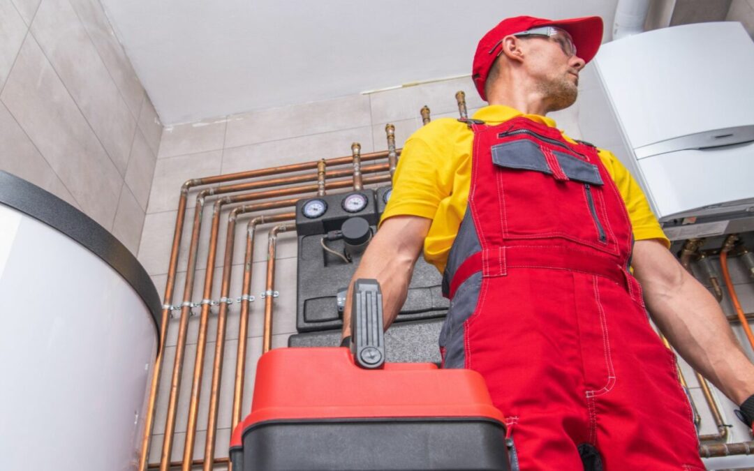 An expert performs HVAC system maintenance